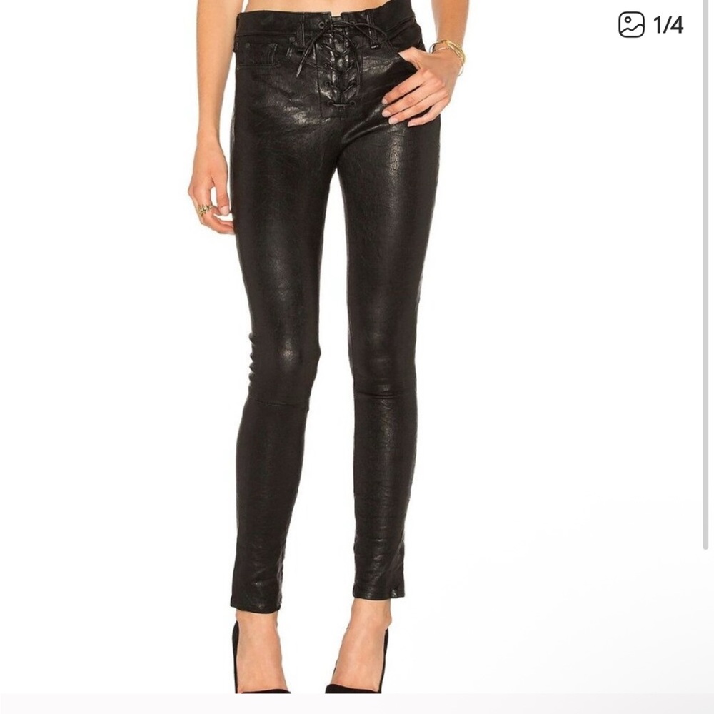 rag & bone Black Leather Lace-Up Pants